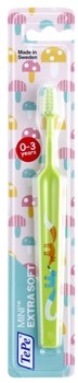TePe Mini szczoteczka do zębów dla dzieci z małą wąską główką extra soft Light Green 0 3 Years Small Toothbrush with Tapered Brush Head