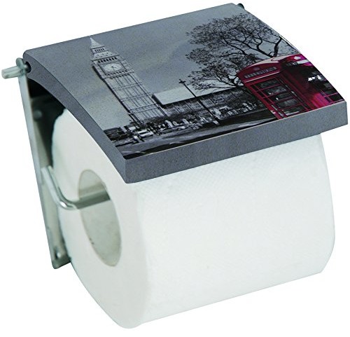 MSV 140574 MDF uchwyt na papier toaletowy z motywem London, stal nierdzewna, 13 x 15 x 11,5 cm