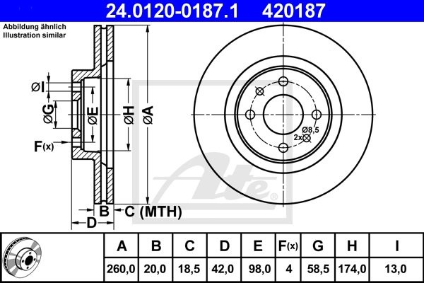 ATE TARCZA HAM 24.0120-0187.1 LADA 110 1.5 16V 95-, 2.0I 96-  24.0120-0187.1