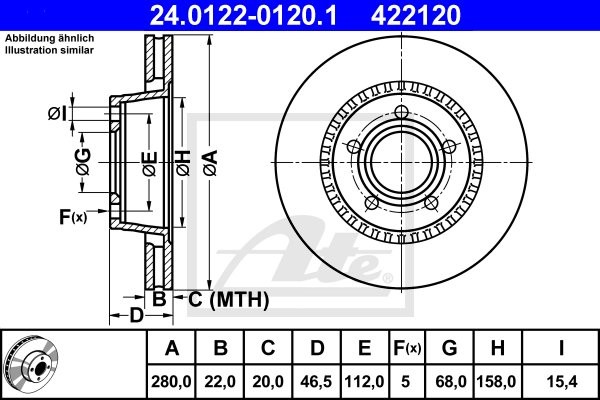 ATE TARCZA HAM 24.0122-0120.1 AUDI 100 AVANT 2.3 QUATTRO 90-90  24.0122-0120.1