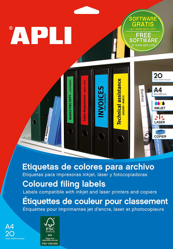 APLI Etykiety samoprzylepne do segregatora , 61x190mm, czerwone AP1376
