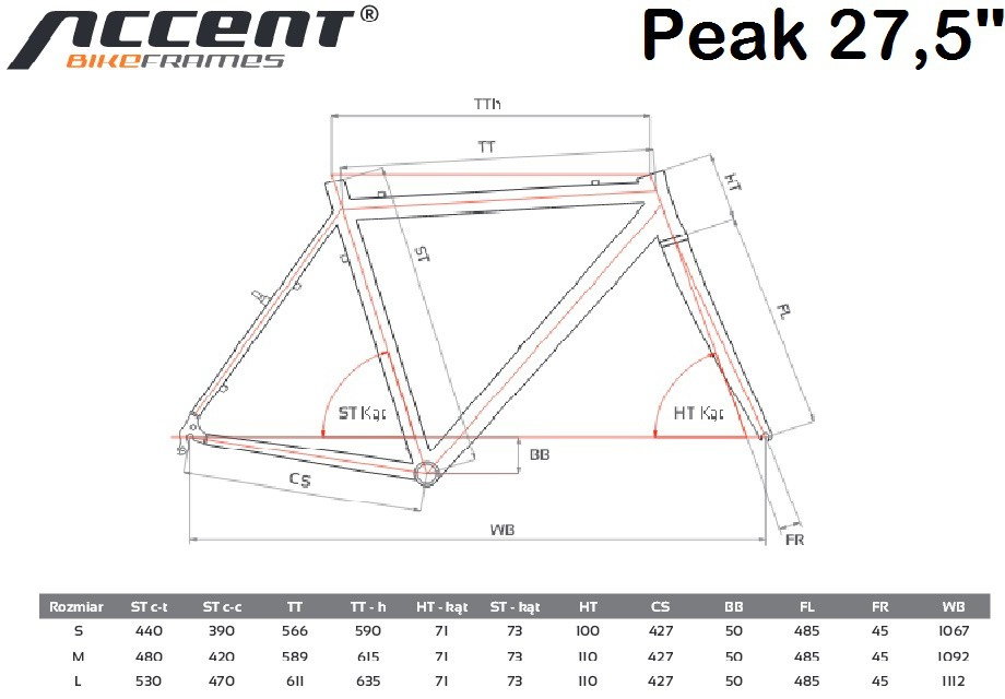 Accent Rama Peak 27,5 czarno-czerwona, r. L, tapered 338479