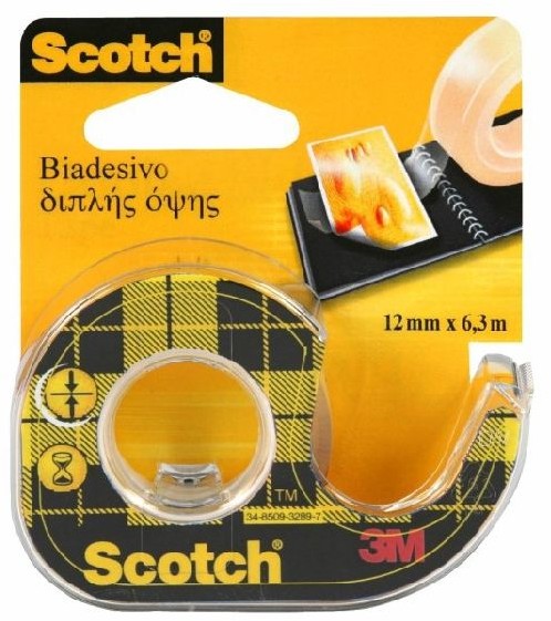 Scotch Taśma klejąca dwustronnie klejąca przezroczysta, na podajniku, 12 mm X 6,