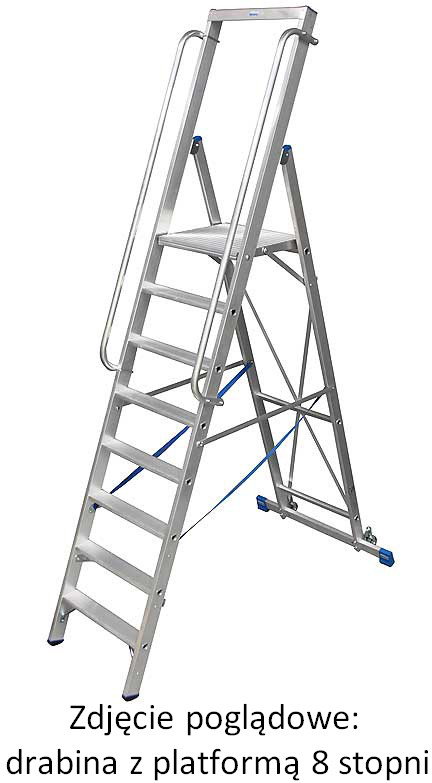 Krause Stabilo drabina z platformą i poręczami 9 stopni + rolki 127792