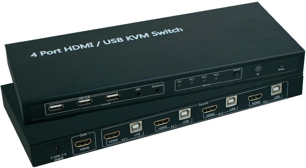 Przełącznik KVM HDMI USB 1920 x 1080 px Ilość przełączalnych PC 4
