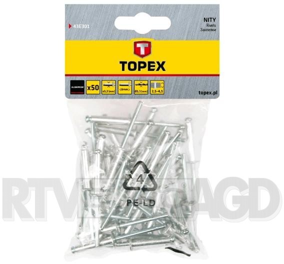 TOPEX Nity aluminiowe TOPEX 43E301 3.2 x 8 mm (50 sztuk) Wysyłka w 24h,