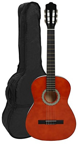 Navarra gitara akustyczna koncertowa 4/4, miodowa z czarnymi krawędziami pudła, lekko wyściełany futerał z paskami do noszenia na plecach i kieszonką na nuty, 2 kostki NV11