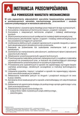 TD DB012 Instrukcja przeciwpożarowa dla pomieszczeń warsztatu mechanicznego