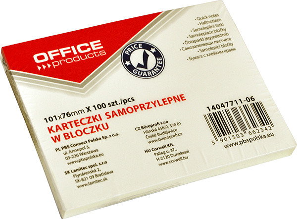 Office products Bloczek samop. , 101x76mm, 1x100 pastel, jasnożółty 14047711-06