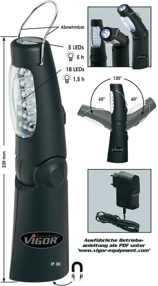 Vigor Lampa przegubowa LED z ładowarką Vigor V2316