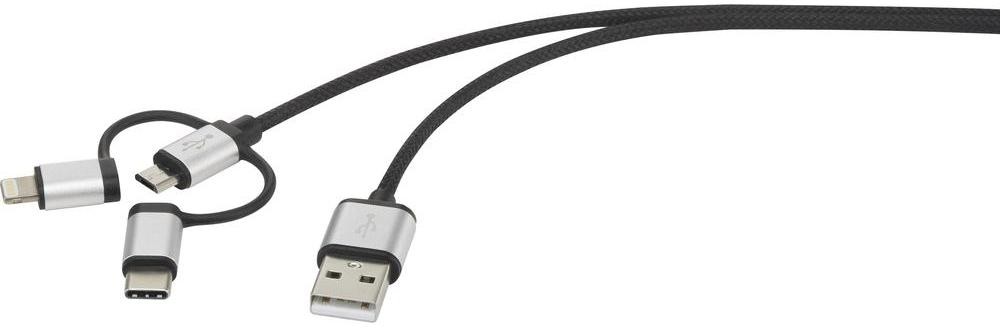 Apple Renkforce Kabel iPad/iPhone/iPod USB 2.0 Renkforce rf-3/1LMC-01 [1x złącze męskie USB 2.0 A 1x złącze męskie micro-USB 2.0 B złącze męskie Dock Lightning złącze męskie USB-C] 0.50 m ciemnosz