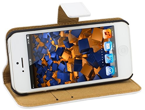 Mumbi torba skórzana Bookstyle Futerał na telefon komórkowy iPhone SE 5 5S Biały