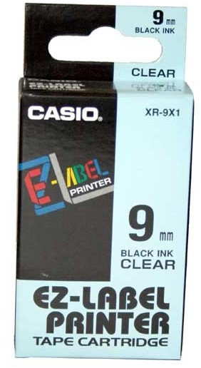 Фото - Папір Casio XR-9X1, 9mm x 8m, czarny druk / przezroczysty podkład, taśma orygina 