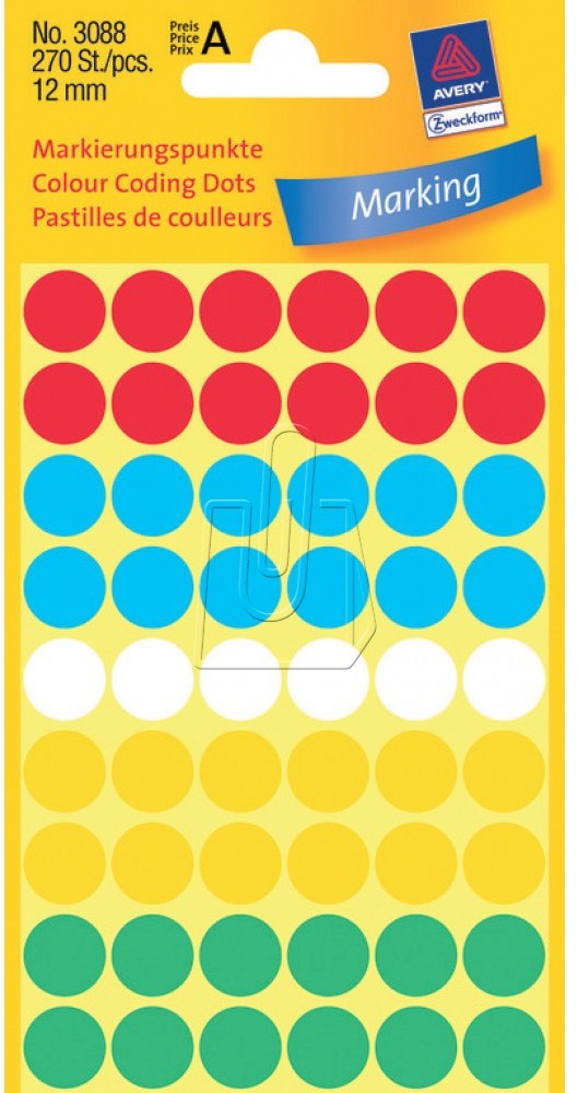 Avery Zweckform Etykiety mix kolorów kółka do zaznaczania 12mm Zweckform 3088