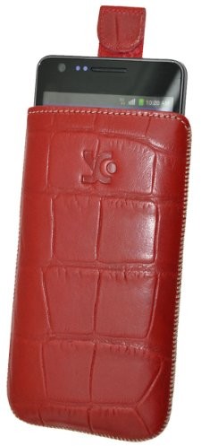 LG Suncase Original Echt Ledertasche mit Rückzugsfunktion mit Rückzugfunktion für Optimus L7 II P710 croco rot