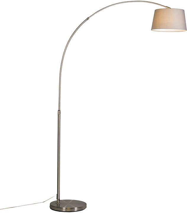 QAZQA Nowoczesna stalowa lampa łukowa z abażurem z szarej tkaniny - Arc Basic