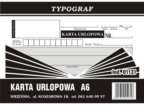 Typograf Druk KARTA URLOPOWA A6 01131