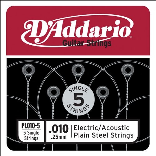 D'Addario Plain Steel elektryczny/Akustik gitar strun 5er-Pack PL010-5