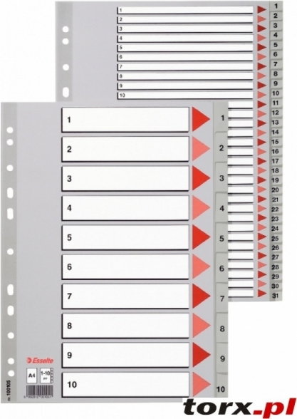 Esselte PZEKLADKI 1-10 SZARE PP 100105