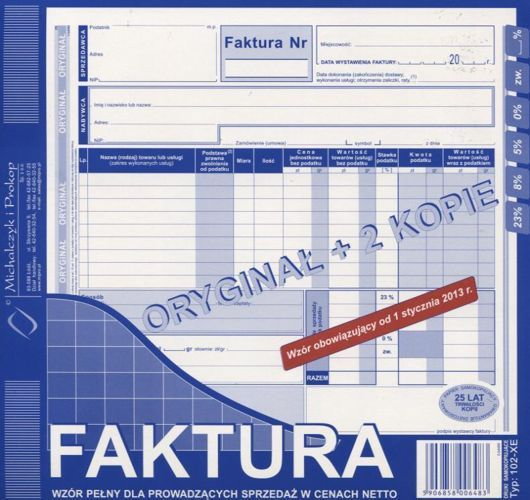 MICHALCZYK&Prokop Druk M FAKTURA VAT 2/3 A4 PEŁNA +2 KOPIE 102-xe