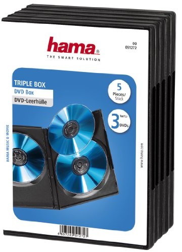 Hama pokrowiec DVD Triple 5er-Pack (pasuje również do płyt CD i Blu-rays, z folii do wkładania Covers) Czarny 51272