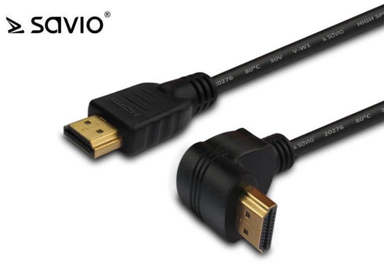 SAVIO Kabel HDMI CL-04 1,5m, czarny, KĄTOWY, złote końcówki CL-04