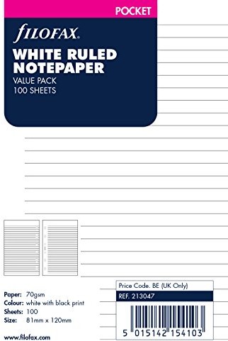 Filofax 213047 Pocket notatek, linie, 100 arkuszy papieru, biały B213047