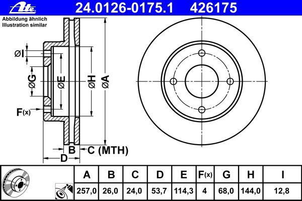 ATE 24.0126-0175.1 TARCZA HAMULCOWA NISSAN NV200 10- PRZÓD 402063LG