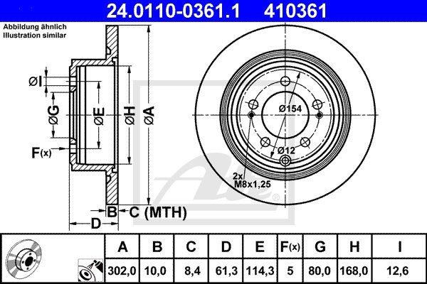 ATE TARCZA HAM 24.0110-0361.1 JEEP COMPASS 2.2 11-/ CHRYSLER SEBRING 2.7 07-10  24.0110-0361.1