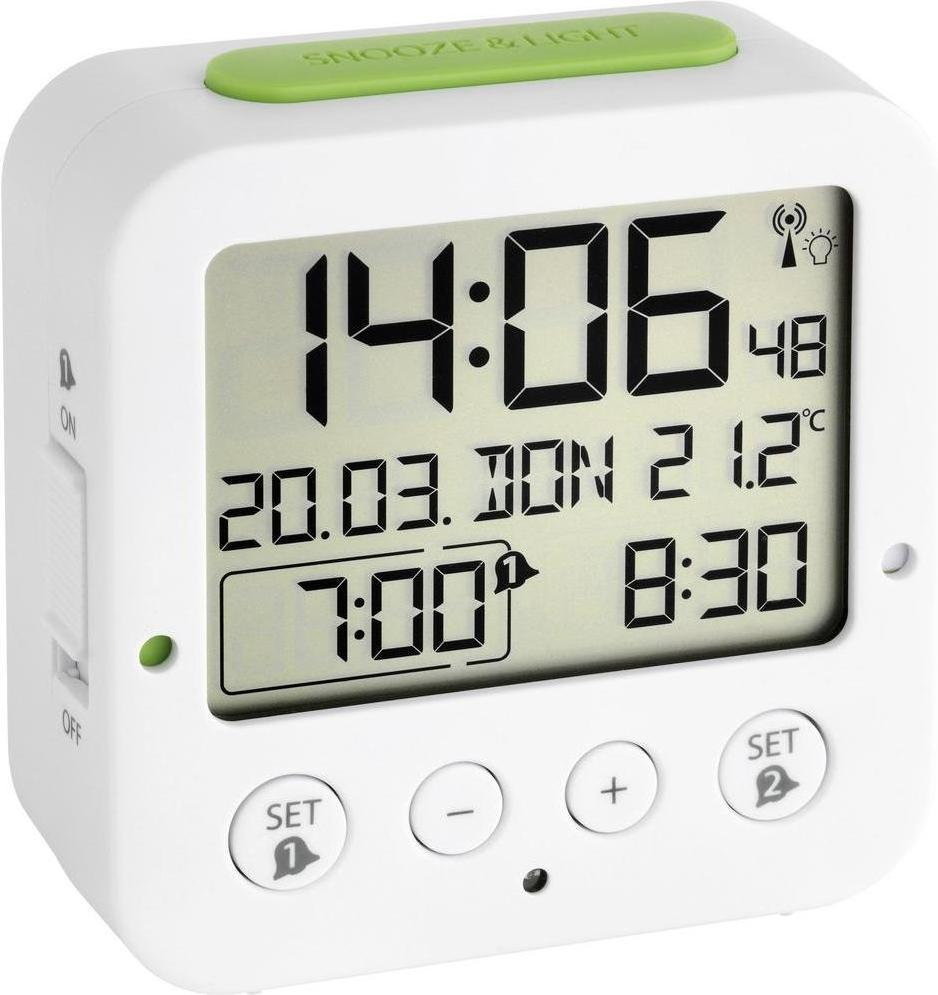 TFA Zegar Sterowany radiowo 60.2528.02 Biały Zielony (DxS) 81 33 mm mm x 81 mm