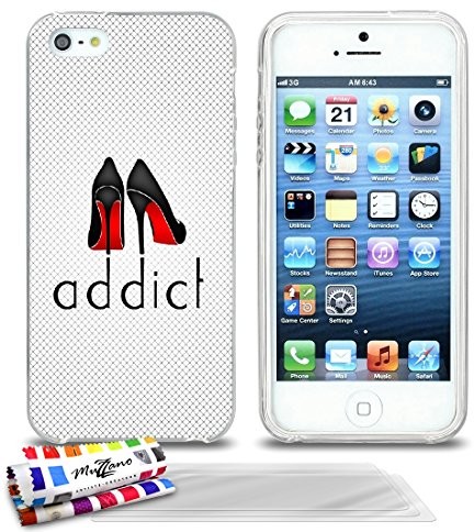 APPLE Ultraflache weiche Schutzhülle IPHONE 5 [Shoe Addict] [Durchsichtig] von MUZZANO + 3 Display-Schutzfolien UltraClear + STIFT und MICROFASERTUCH MUZZANO GRATIS - Das ULTIMATIVE, ELEGANTE UND LAN