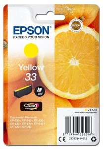 Epson oryginalny ink C13T33444012, T33, yellow, 4,5ml, Expression Home a Premium XP-530,630,635,830 C13T33444012