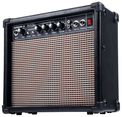 Rocktile Scream 15 wzmacniacz gitarowy, 15 W, 2-kanałowy, przenośny, wejście AUX-In na MP3/CD, 3-zakresowy equalizer, wejście na słuchawki 00029625