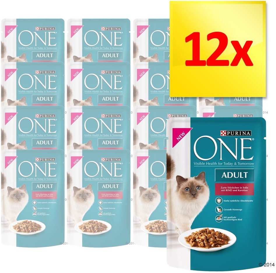 Purina One Zestaw 12 x 85 g - Adult, Wołowina z marchewką