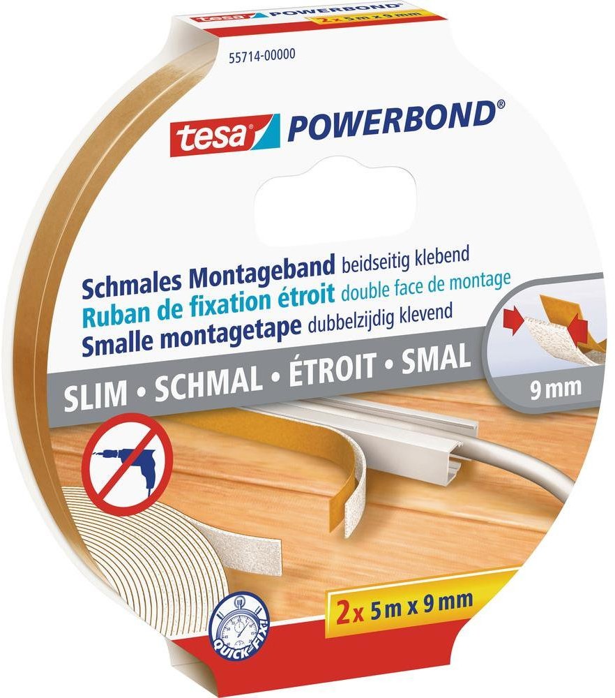 TESA Taśma montażowa POWERBOND DxS) 5 m x 9 mm 55714-00-00 2 Rolka(ek)