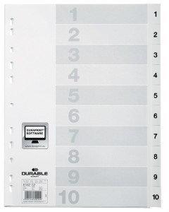 DURABLE Przekładka PP A4 białe, nadrukowane indeksy, 1-10, przednia strona