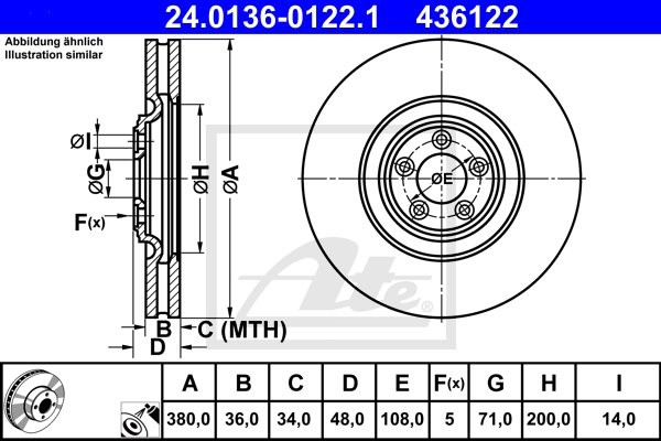 ATE TARCZA HAM 24.0136-0122.1 JAGUAR XF 5.0 XFR-S 14-  24.0136-0122.1