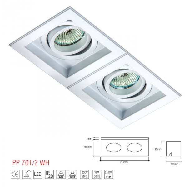 Light&More LM 701/2 WH OPRAWA HALOGENOWA LED WPUSZCZANA OCZKO REGULOWANA ALUMINIUM BIAŁY MR16 GU10 GU5,3