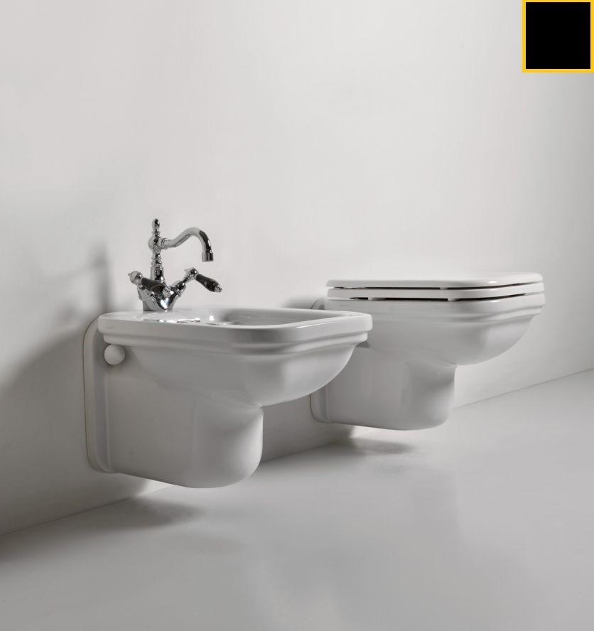 Kerasan Waldorf Bidet wiszący 55x37cm, czarny wykończenia złote 4125K5