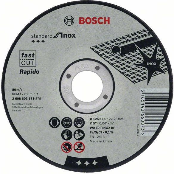 Bosch tarcza tnąca prosta Standard for Inox – Rapido WA 60 T BF, 125 mm, 2