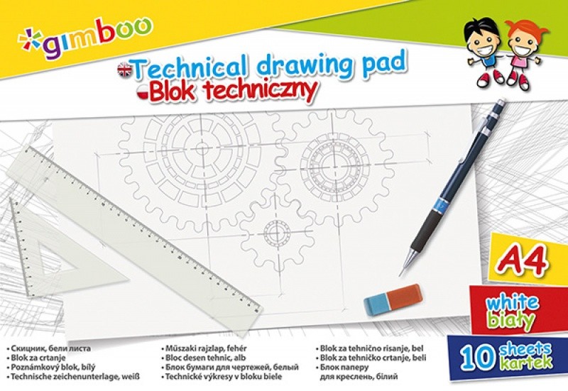 GIMBOO Blok techniczny A4 10 kart 150gsm biały