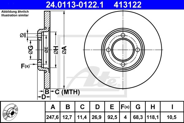 ATE TARCZA HAM 24.0113-0122.1 FORD ESCORT II 1.1, 1.3 74-80  24.0113-0122.1
