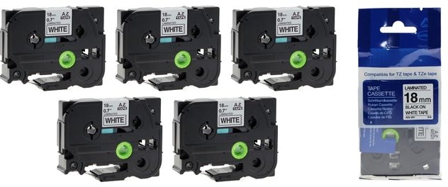 Brother Aimotech Taśma 5-pak zamiennik do 18mm/8m biała czarny nadruk 5xTZE241 5xAZE241