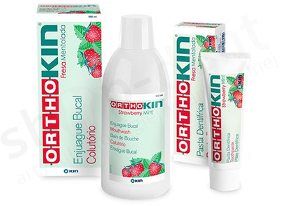 Laboratorios Kin KIN OrthoKIN Strawberry Mint - Płyn + Pasta dla osób noszących aparat ortodontyczny 50% taniej!