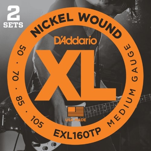 D'Addario EXL160TP niklowane struny stalowe do gitary basowej, rozmiar 50  105 Long Scale Medium, w opakowaniu dwa zestawy EXL160TP