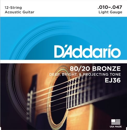 D'Addario EJ36 12 strun do gitary akustycznej, grubość: .010  .047 cala EJ36