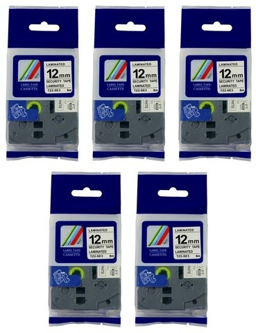 Brother Aimotech Taśma 5-pak zamiennik do 12mm/8m plombowa biała czarny nadruk 5xTZESE3 5xAZESE3