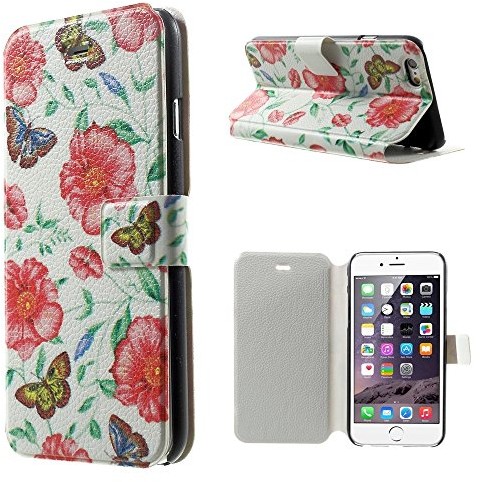 LD Case LD A000813 Case Klappetui für iPhone 6, rosa Blumen, Rot