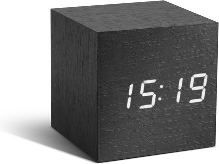 Gingko Zegar stołowy, budzik Cube Black Click Clock / White LED by GK08W10