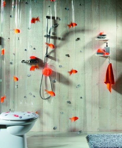 Spirella Goldfish zasłona prysznicowa, winylowa, pomarańczowa, 180 x 200 mm (10.00097)